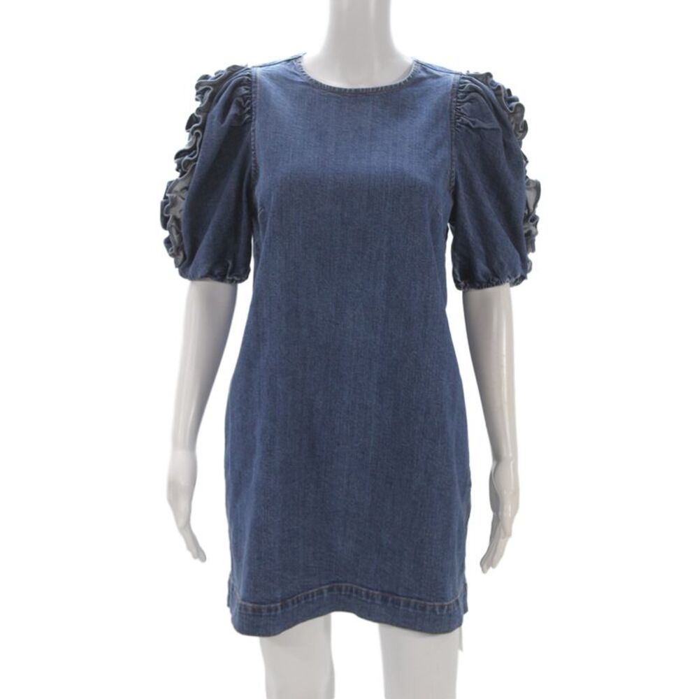 Ulla Johnson Womens Dark Blue Denim Jacket Dress Short Sleeve Mini Size 4
